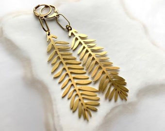 Handmade Textured Modern Brass Leaf Statement Earrings: