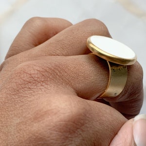 Adjustable Round White Plaster Statement Ring image 7