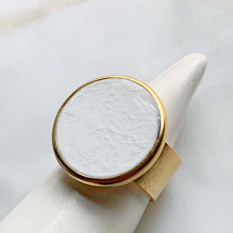 Adjustable Round White Plaster Statement Ring image 2