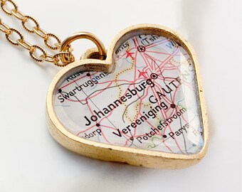 Johannesburg South Africa Map Charm Necklace Heart Shape