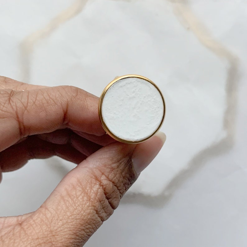 Adjustable Round White Plaster Statement Ring image 6