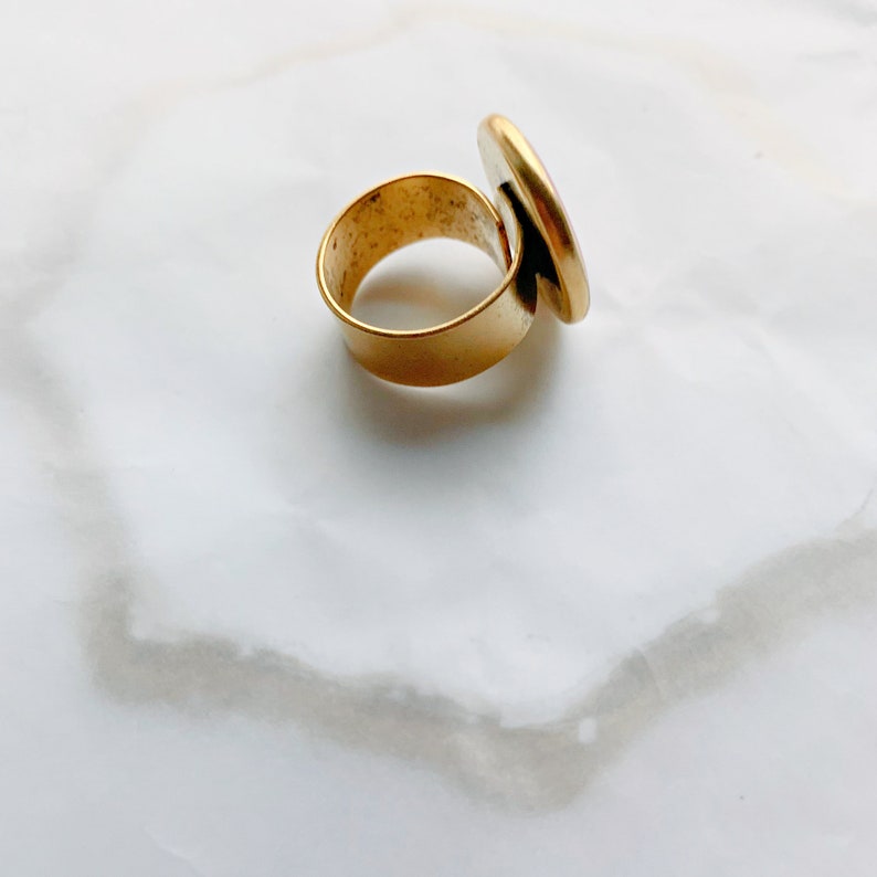 Adjustable Round White Plaster Statement Ring image 4