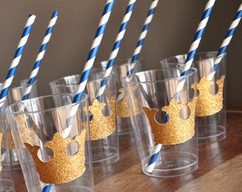 12oz Cup Baby Shower Cups Sleeping Fresh Baby Prince Boy Clear Plastic Cup w Straw and Lid BPA Free Baby Shower Fresh Cups Party Cups