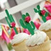 Cactus Party Decor. Cactus Cupcake Toppers. (1 Set of 12 Toppers) Fiesta Birthday Decorations.
