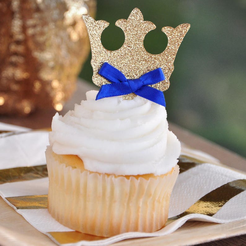 Crown Cupcake Toppers. Royal Prince Baby Shower Decorations. Etsy