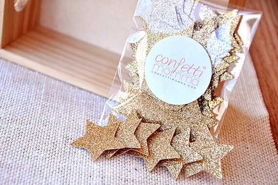 New Years Eve Confetti Stars 50ct. Glitter Gold Star Confetti. Star Table Confetti. Il_570xn