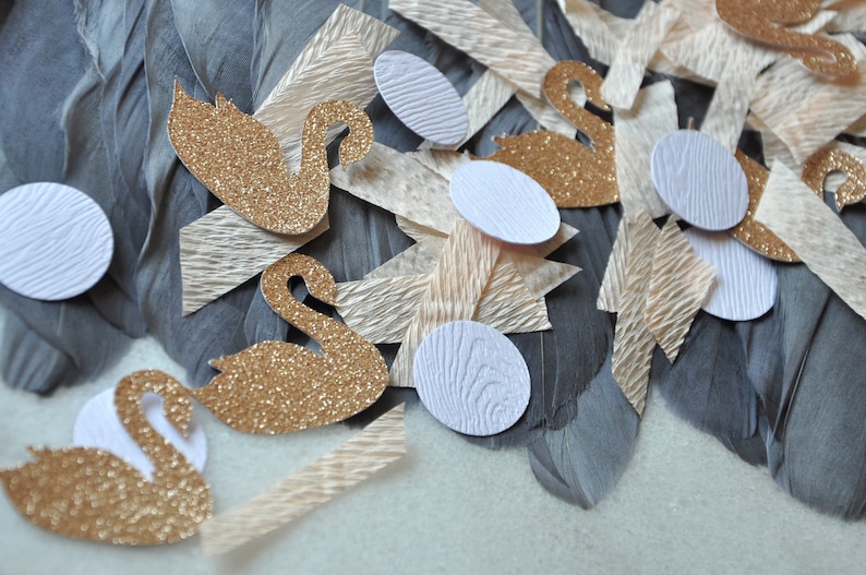 Swan Princess Birthday Party Decorations Peach and Champagne Swan Confetti. Swan Lake Party Confetti