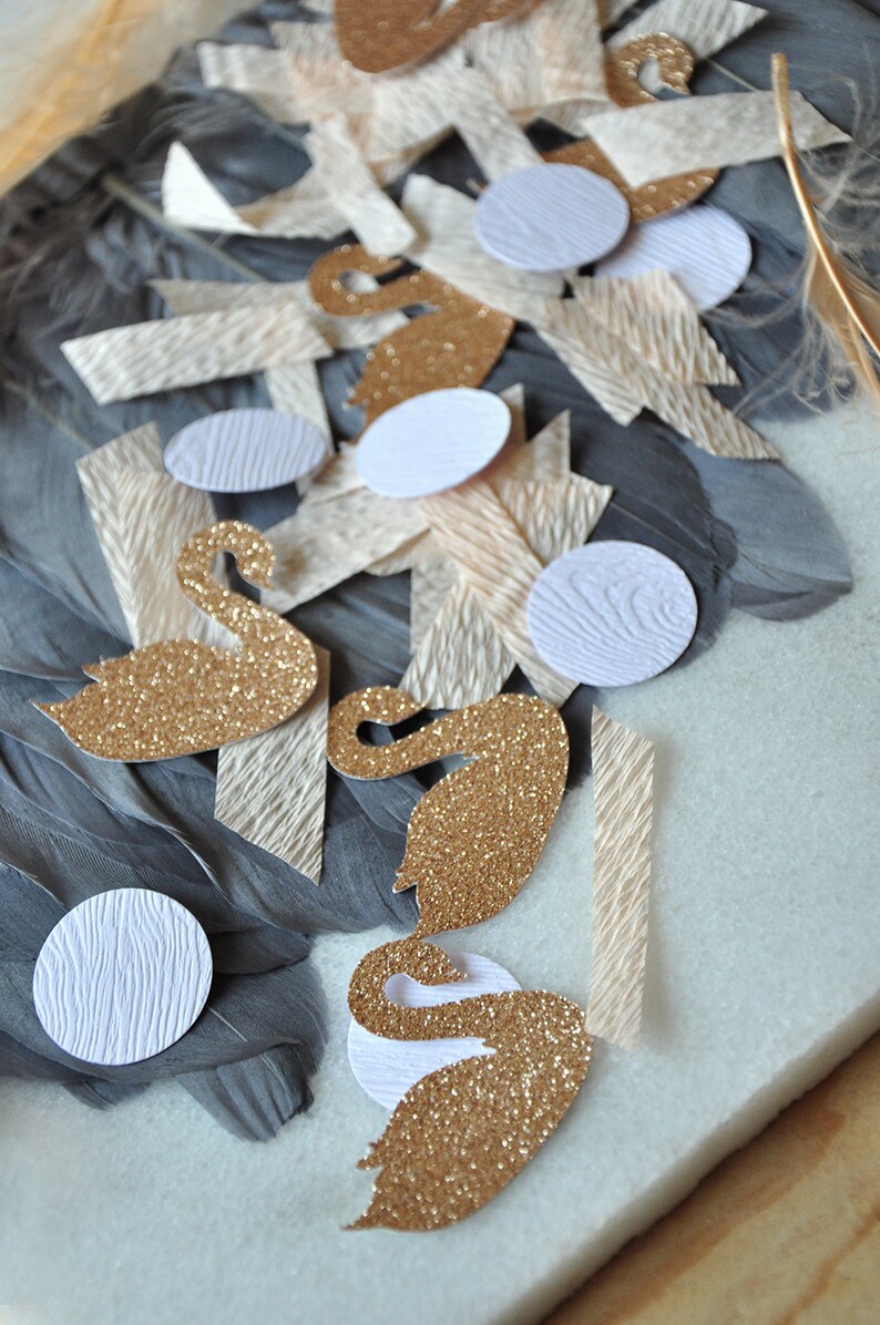 Swan Princess Birthday Party Decorations Peach and Champagne Swan Confetti. Swan Lake Party Confetti