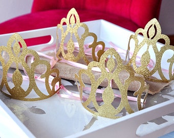 Pink and Gold Birthday Party Decoration.    Princess Crowns as Party Favors.