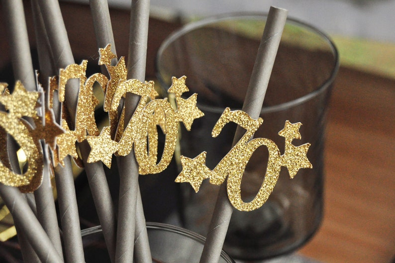 Metallic Gold Straws with Gold 40. 40th Birthday Decoration Straws 10CT