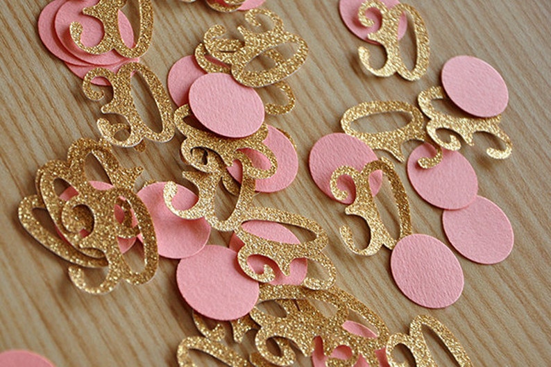 30th Birthday Decor Number and Circle Confetti in Glitter Gold and Coral 50 CT.