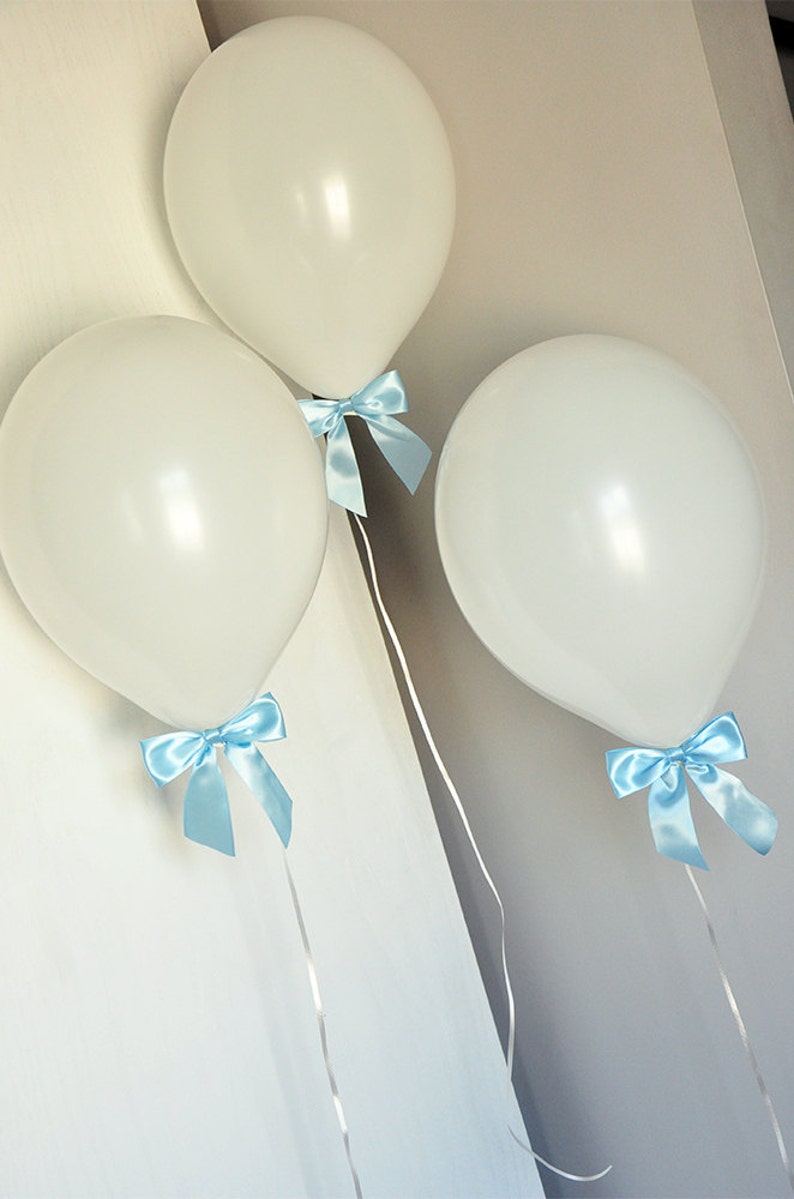 Baptism Ideas for Boys. White Balloons with Baby Blue Bows Etsy