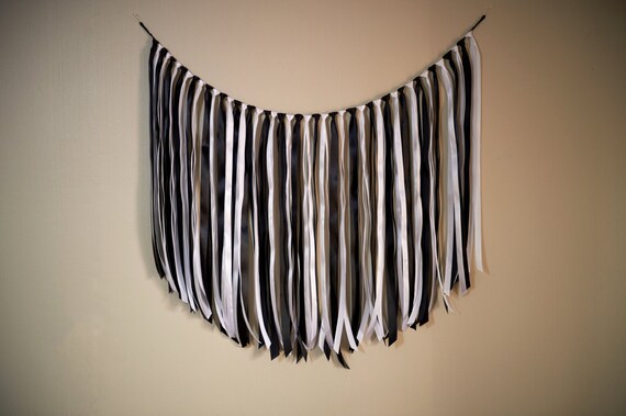 Black and White Ribbon Backdrop. Bee Theme Party Decorations. Ribbon Garland. Il_570xn