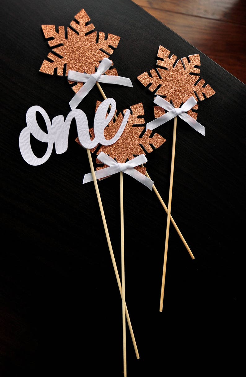 Winter Onederland Decoration Centerpiece in Rose Gold 1st Birthday Snowflake Decor Winter Onederland 4 Pieces