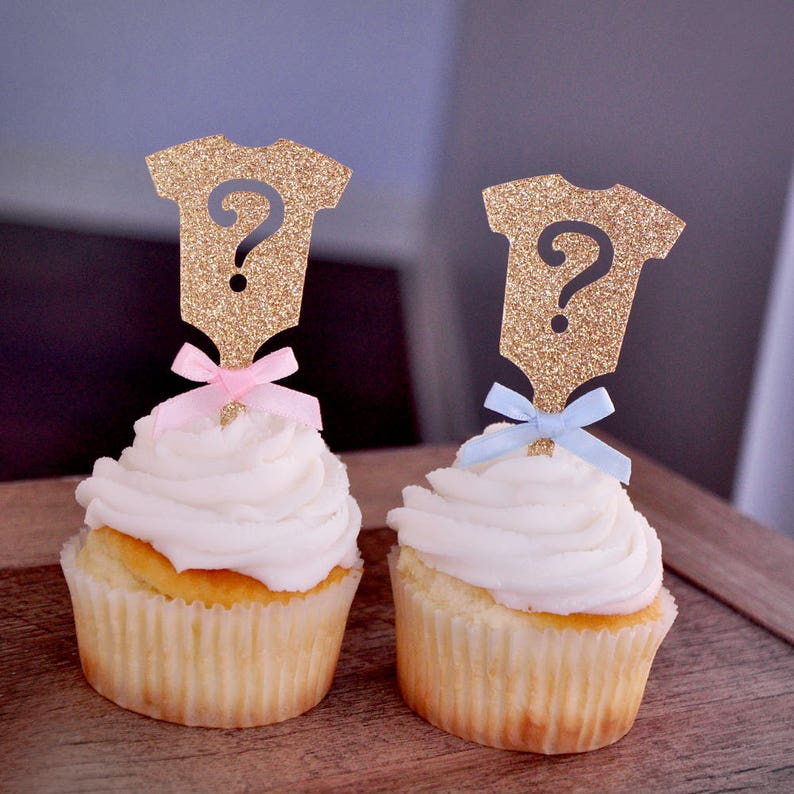 Gender Reveal Party Decor. Gold Onesie Question Mark Cupcake | Etsy