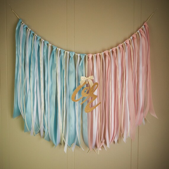 Gender Reveal Party Decor Ribbon Garland. Pink or Blue Banner. Etsy