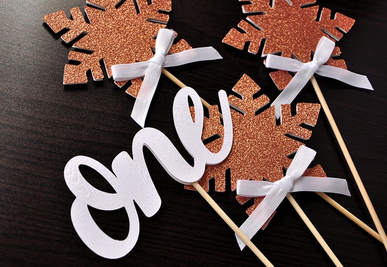 Winter Onederland Decoration Centerpiece in Rose Gold 1st Birthday Snowflake Decor Winter Onederland 4 Pieces