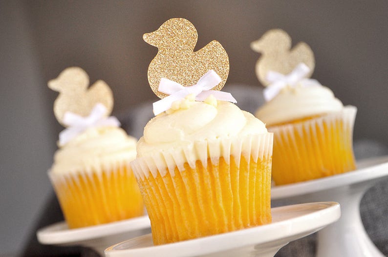Gender Neutral Baby Shower Decorations. Gold Duck Cupcake Etsy