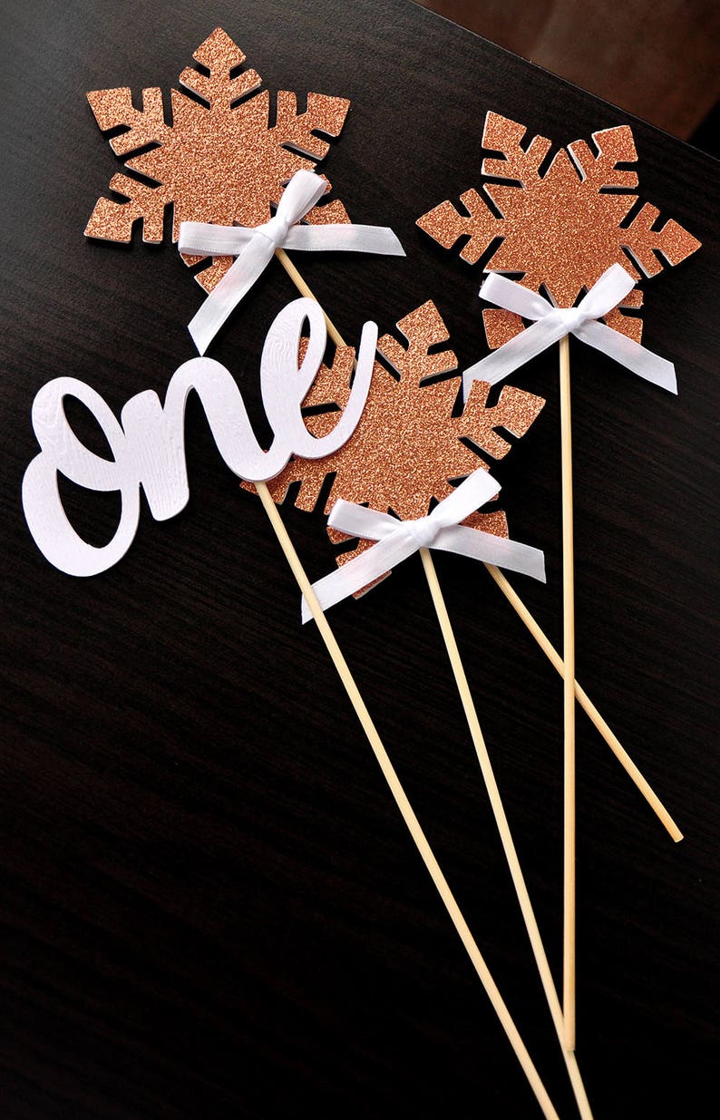 Winter Onederland Decoration Centerpiece in Rose Gold 1st Birthday Snowflake Decor Winter Onederland 4 Pieces