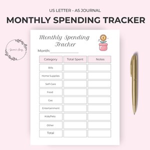 Monthly Spending Tracker Printable | Simple Budget Sheet. Expense Log. Cute Spending Tracker. Money Log
