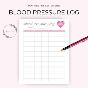 Registro de presión arterial imprimible / Registro diario de presión arterial en PDF / Gráfico de monitorización de hipertensión / Descarga instantánea / Tamaño carta (EE. UU.)