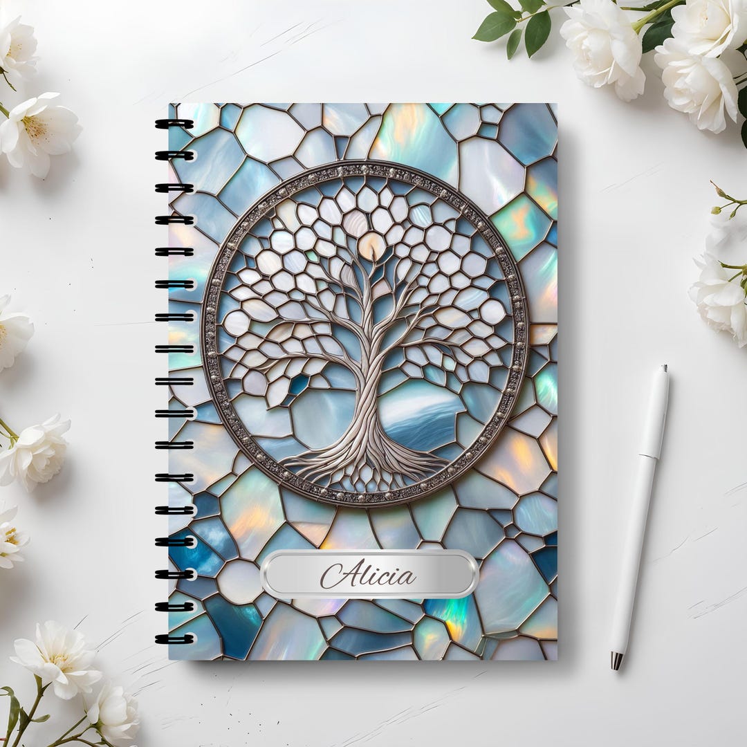 Tree of Life Notebook, Stained Glass Style, Mother of Pearl Mosaic ...
