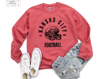 Retro Style Kansas City Football Sweatshirt, Kansas City Red Kingdom, Gift for Mom, Sunday Funday Sports Sweatshirt, KC Game Day Crewneck