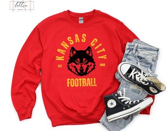 KC Wolf Game Day Shirt, Retro Style Kansas City Football Sweatshirt, Kansas City Red Kingdom, Gift for Mom, Sunday Funday Sports Sweatshirt