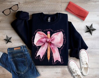 100 Day of School T-shirt, 100th Days T-shirt, Pencil Bow Coquette Teacher Shirt, Trendy Customizable shirt, Shirt for girl student her