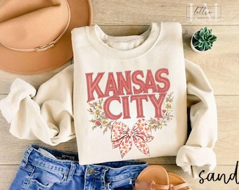 Vintage Kansas City Football Sweatshirt, Floral Kansas City Shirt, Coquette KC T-shirt, Kansas City Football Gift, KC fan Gift, Gift for Her