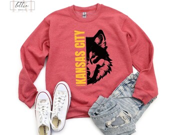 KC Wolf Game Day Shirt, Retro Style Kansas City Football Sweatshirt, Kansas City Red Kingdom, Gift for Mom, Sunday Funday Sports Sweatshirt
