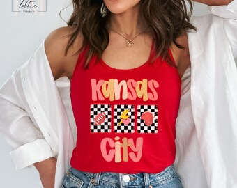 Kansas City Football Women's Tank, KS City Football Tank Top, KC Football T-shirt, Football shirt, Checkered Football Tee, Kansas City Gift