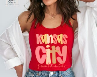 Kansas City Football Women's Tank, KS City Football Tank Top, KC Football T-shirt, Football shirt, Checkered Football Tee, Kansas City Gift