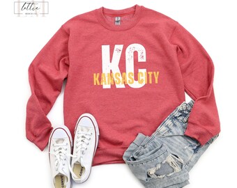 KC Game Day Crewneck, Retro Style Kansas City Football Sweatshirt, Kansas City Red Kingdom, Gift for Mom, Sunday Funday Sports Sweatshirt