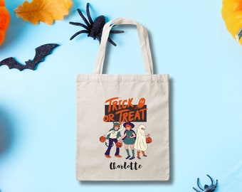 Personalized Halloween Trick or Treat Canvas Tote Bag, Halloween Bags for Kids, Candy Tote Bags, Halloween Tote Bag, Ghost Treat Bag