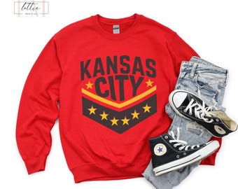 Vintage Kansas City Football T-Shirt, Gift for KC Football Fan, Football Sweatshirt for Men Women, Gift for Mom, Red Kingdom Gift Starred KC