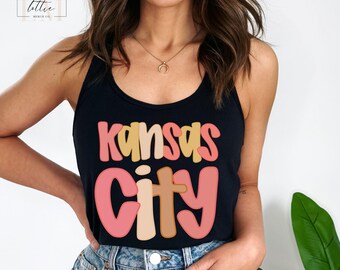 Kansas City Football Women's Tank, KS City Football Tank Top, KC Football T-shirt, Football shirt, Checkered Football Tee, Kansas City Gift