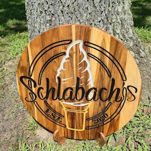 Custom Round Shop Sign – Personalized Business Logo Wood Sign – CNC Engraved Handmade Decor –Hand Painted