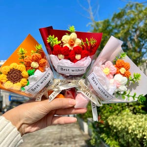 Mini wool flower Bouquet / Gift Card / greeting card / graduation bouquet/ mothers day