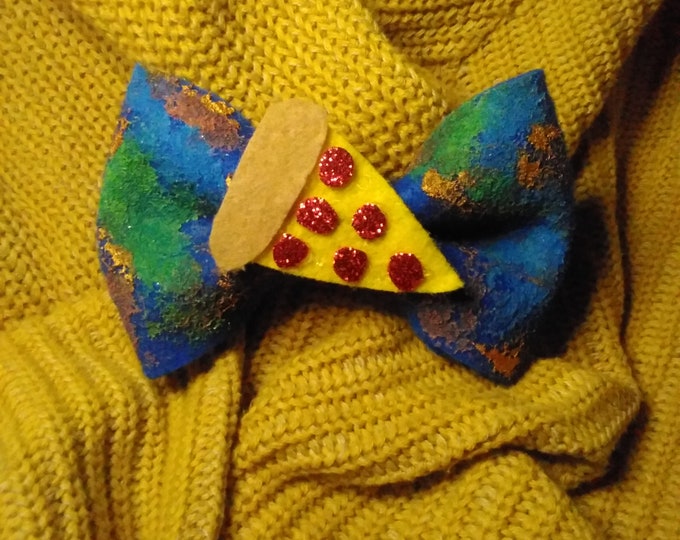 Felt Pizza Hair Bow, Hand Painted, Quirky, Cute, For Girls, Teens, Women, Gifts, Present, Colorful, Unique, Handmade, Clip, Accessories, Her