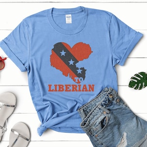 Proud To Be Liberian Shirt  Heart Map of Liberia T-Shirt  Patriotic African Heritage Tee