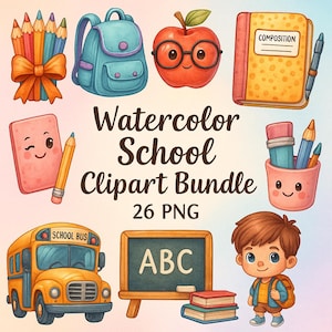 Studieschool clipartbundel png | Educatieve afbeeldingen voor leerkrachten en kinderen | Clipart leren klaslokaal | Commercieel gebruik | 300 dpi