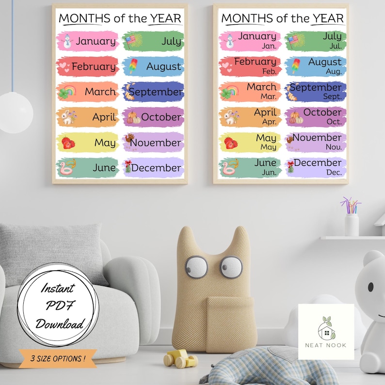 Months of the Year Wall Art Printable | Educational Learning Poster ...