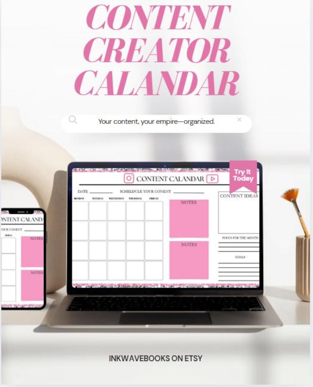 Pink and White Content Creator Calendar | Digital Social Media Planner ...