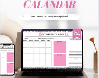 Pink and White Content Creator Calendar | Digital Social Media Planner | Printable Content Schedule for Influencers