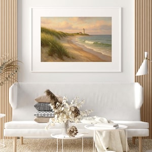 Coastal Lighthouse Printable Wall Art- Ocean Beach Landscape Digital Download- Nautical Decor for Beach house or Bathroom