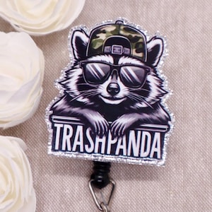 Funny Raccoon Badge Reel: &quot;Trash Panda&quot; Work ID Holder