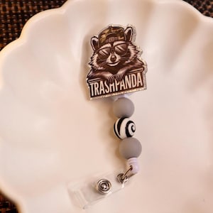 Funny Raccoon Badge Reel: &quot;Trash Panda&quot; Work ID Holder