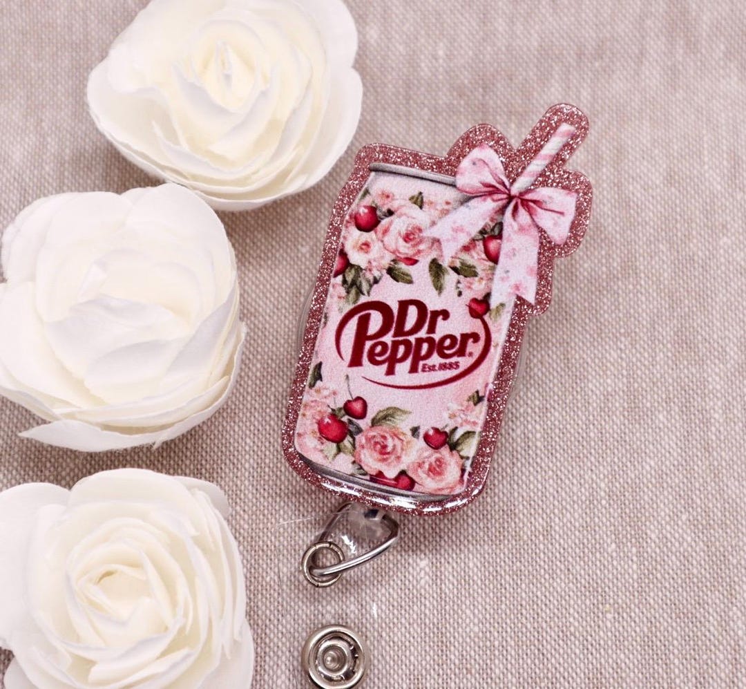 Rose and Cherry Dr. Pepper Badge Reel With Alligator Clip - Etsy