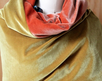 Mustard Gold and pumkin(copper) 2 tone velvet shawl  by Cheryl Johnston/gold  long shawl/bridesmaid shawl/gift/wrap around shawl